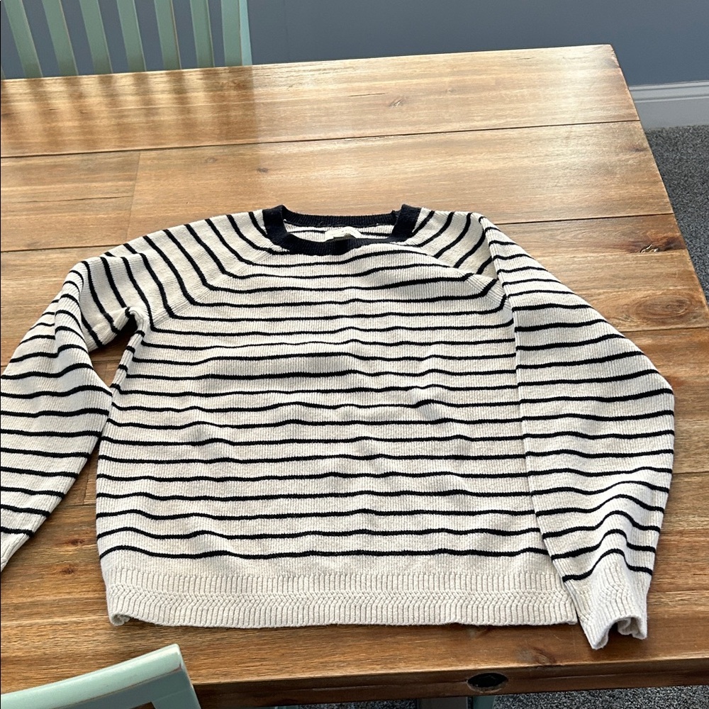 Lucky Brand Black and White Striped Crewneck Sweater